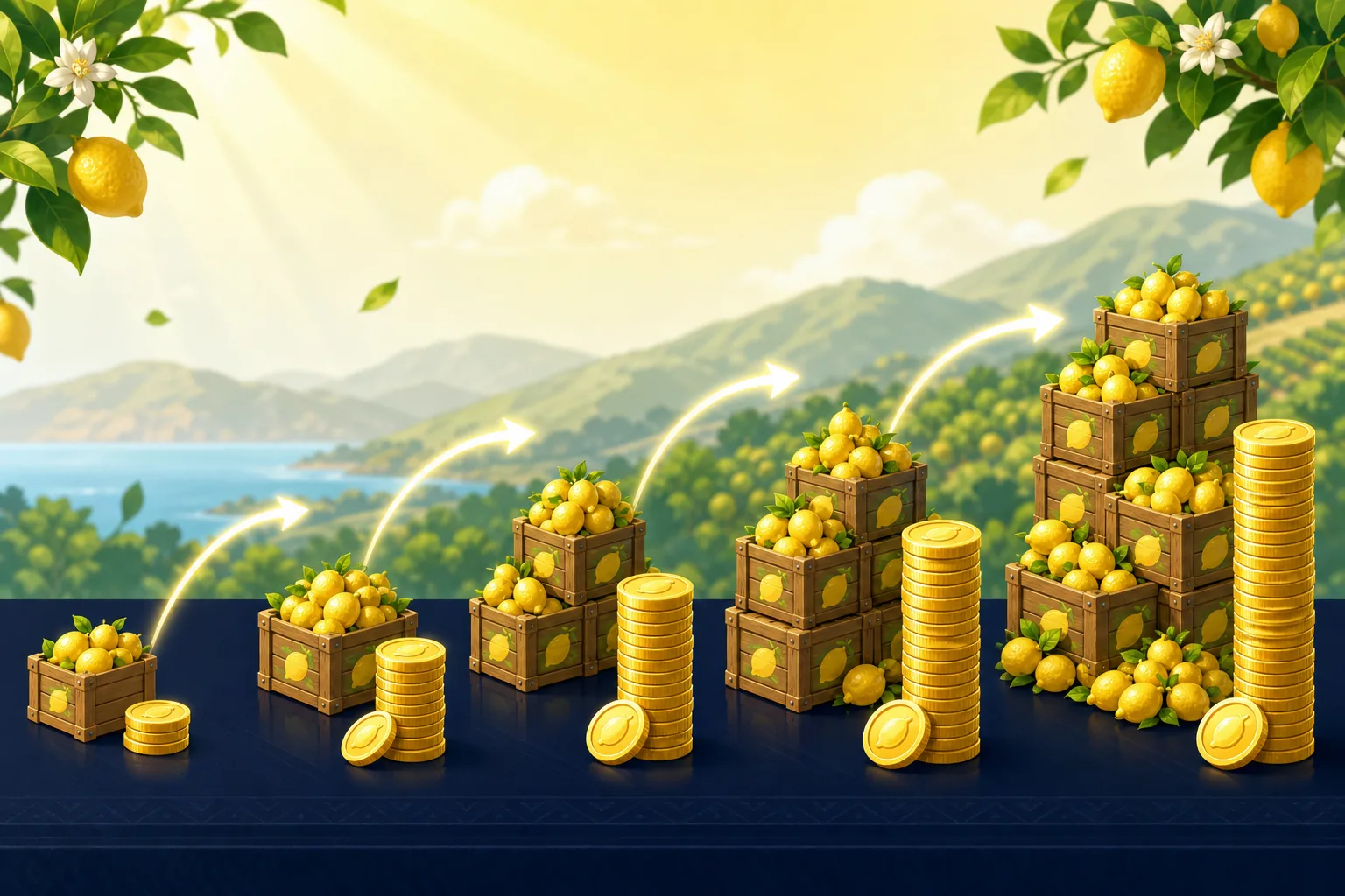 Editorial illustration of Sell Lemons values increasing in thousandfold steps