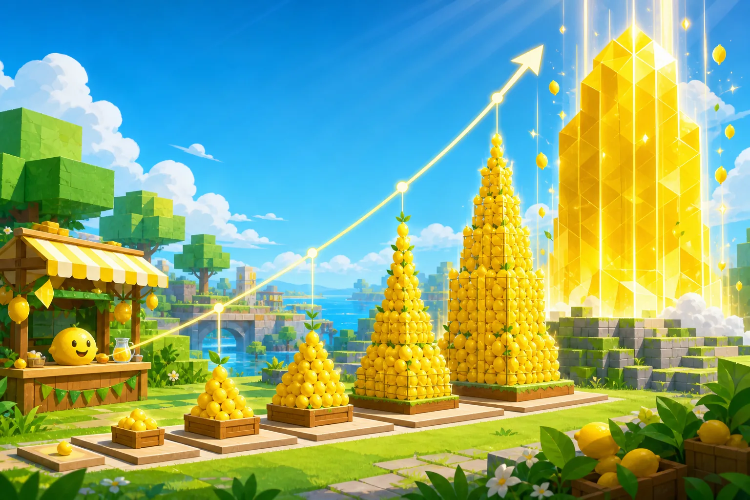 Sell Lemons numbers fan-guide illustration with rapidly growing lemon stacks