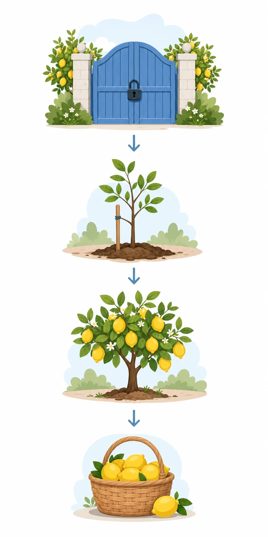 Fan-made four-step illustration of the Sell Lemons Orchard fruit loop