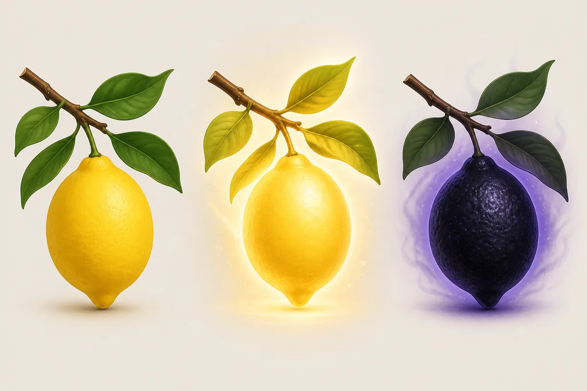Fan-made explanatory illustration comparing ordinary and mutated Orchard fruit